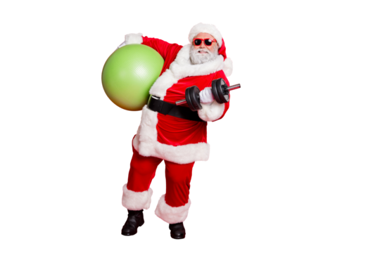 Full length body size view of nice attractive cheerful content fat bearded man working out doing physical exercise diet calories burn pilates workout isolated on bright vivid shine red background