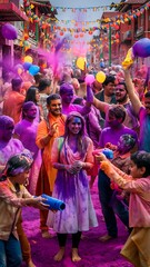 Fototapeta premium Purple and pink holi powder, traditional Indian festival of colours