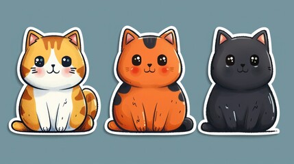 Cute Cat Doodles with Quotes - Hand Drawn Vector Stickers Set for Print and Logo Design