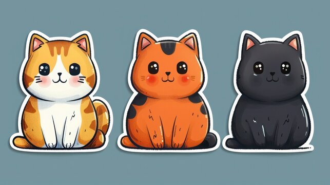 Cute Cat Doodles with Quotes - Hand Drawn Vector Stickers Set for Print and Logo Design