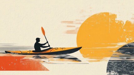 Vector illustration of a man kayaking in water