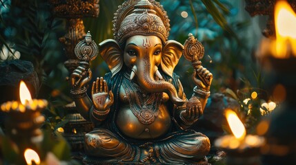 Fototapeta premium Ganesh Chaturthi indian god worship art representation