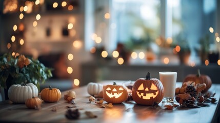 Obraz premium A cozy family Halloween night with a fire warm drinks