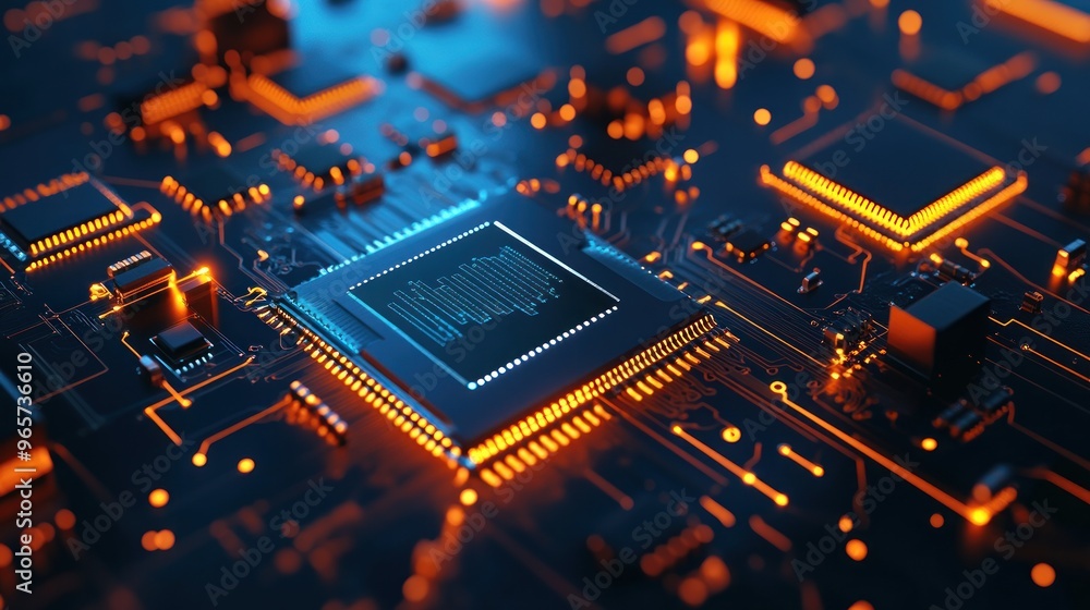 Poster close-up of a computer chip on a circuit board