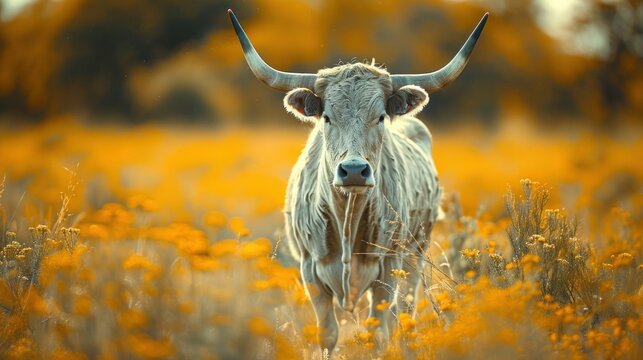 Iconic Longhorns Grazing in Amarillo, Texas