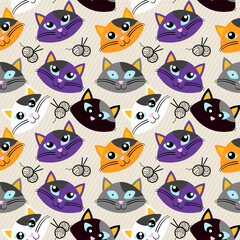 Halloween cute cats seamless pattern background 