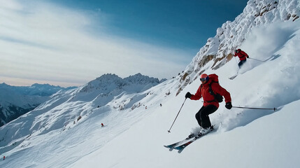 Skiers on a Snowy Mountain During Winter Holidays