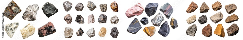 Poster a macro shot of a collection of building stones isolated on a transparent background (high resolutio