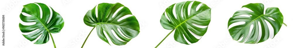 Poster for design elements, tropical leaf isolated on transparent background
