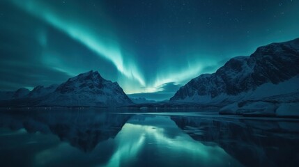 Naklejka premium Northern Lights Reflecting on a Still Lake