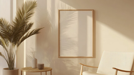White mockup frame in a room. Created with Ai