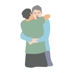 man hugging his friend with love illustration vector isolated on white background