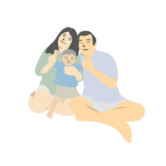 young couple with child sitting together illustration vector isolated on white background