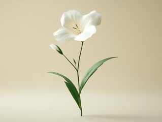 Fototapeta premium White Flower on Beige Background. generative ai illustration.
