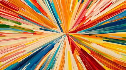 Abstract colorful paint brushstrokes radiating outwards from the center forming a starburst pattern.