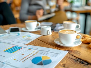 Collaborative Financial Planning Meeting Over Coffee in Cafe Office