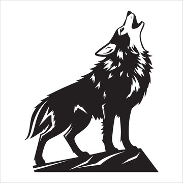 recommend clip art: Vector illustration of a wolf howling on a log isolated on white background.