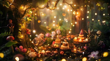 Magical Forest Birthday Party with Twinkling Lights and Frolicking Woodland Creatures
