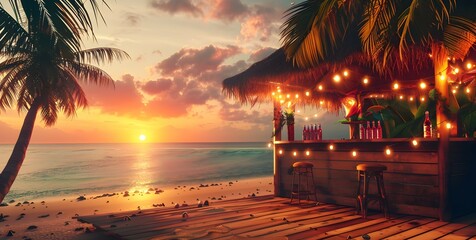 Tropical Island Birthday at Sunset Tiki Bar with Palm Trees