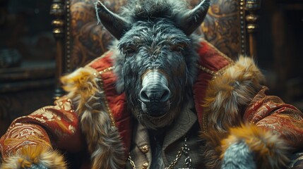 Anthropomorphic Donkey in Human Clothing: Concept of Humanized Animals with AI Enhancement - Vertical Image