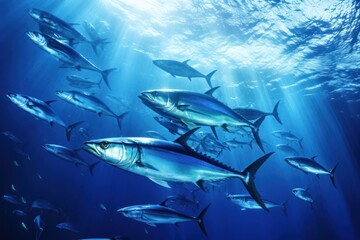 School of tuna fish underwater