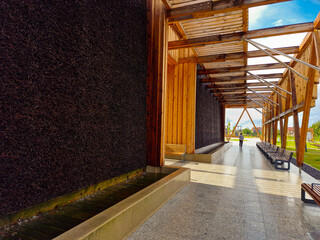 area of park with Brine graduation tower in Opole. Poland