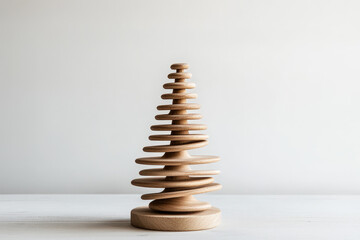 Fototapeta premium Sapin en bois à spirales avec design moderne sur fond neutre