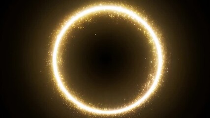 Glowing golden ring with sparkling particles creating a radiant halo effect on a dark background
