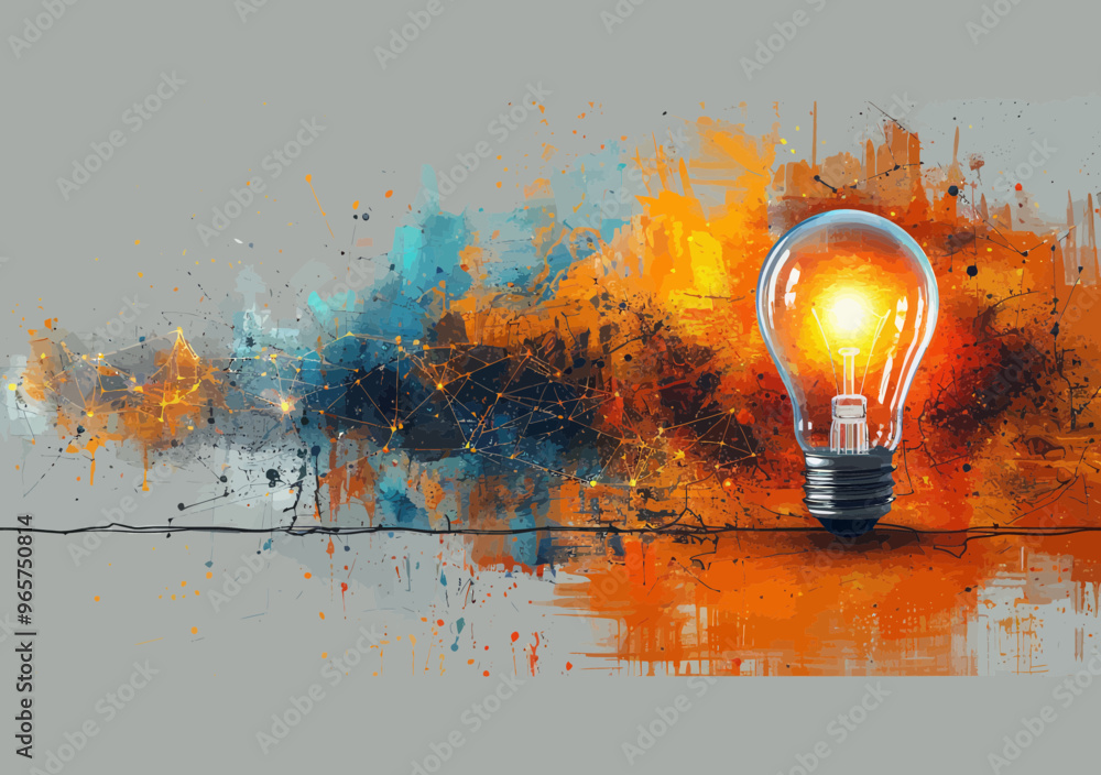 Aufkleber innovative business idea vector illustration - bright lightbulb on abstract colorful background conc