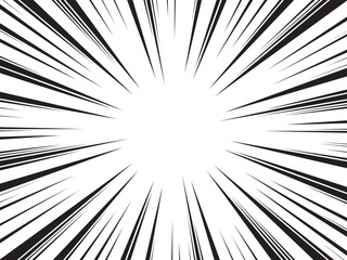 Manga comic explosion, motion or movement effect, vector background. Manga anime cartoon radial speed lines and abstract pattern for comic book burst, flash ray or explode bang action