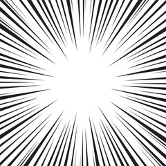 Obraz premium Manga comic explosion, motion or movement effect, vector background. Manga anime cartoon radial speed lines and abstract pattern for comic book burst, flash ray or explode bang action