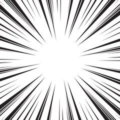 Abstract manga background. Comic explosion, motion speed vector radial line action effect. Anime comic book abstract frame with black pattern of superhero action lines