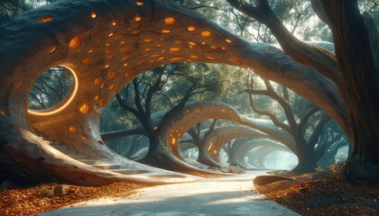 Glowing Tree Tunnel in Fantasy Forest