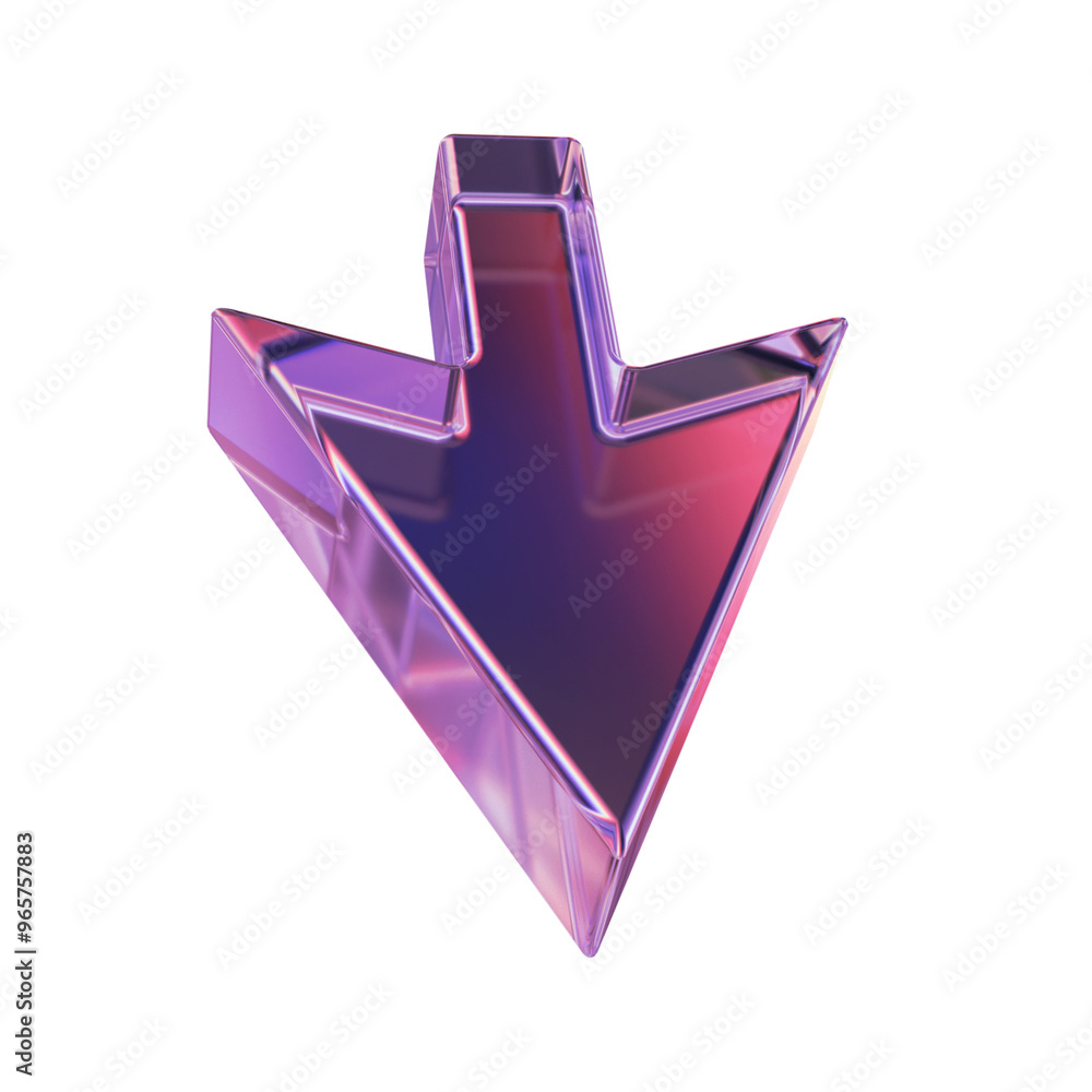 Wall mural 3d glass arrow icon, purple transparent ui crystal cursor, y2k glossy direction emblem, pointer. gam
