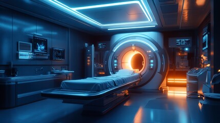 Futuristic mri scanner in empty medical examination room