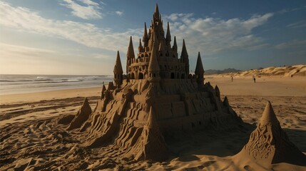 Naklejka premium Dread Meets Elegance: A High-Def Encounter Between Demon and Sandcastle