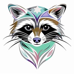 Charming raccoon illustration with vibrant colors and artistic details for T-shirts
