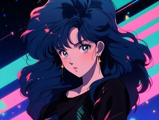 Retro Anime Girl with Neon Vibe