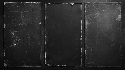 Naklejka premium Empty old vintage black scratch torn poster set overlay texture background 