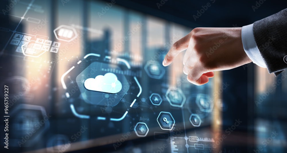 Poster cloud computing concept. business click icon