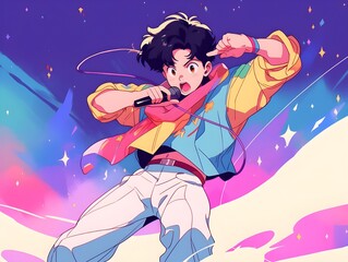 Energetic 80s J-Pop Performer - Anime Style