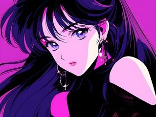 Retro Anime Style Girl with Elegant Earrings