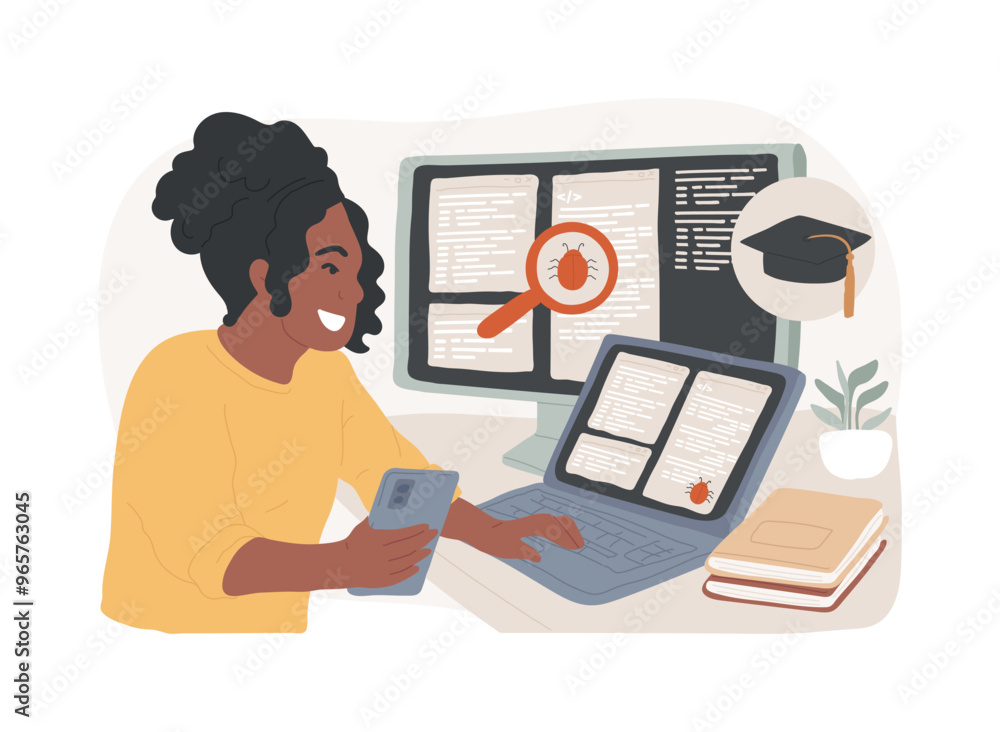 Poster software testing course isolated cartoon vector illustrations.