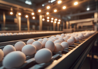 Egg collection systems, automatic conveyor belts on which fresh eggs are neatly stacked