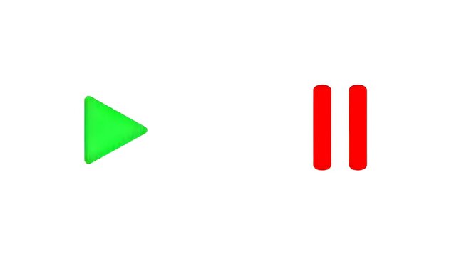 video and music green play and red pause button isolated on a white background