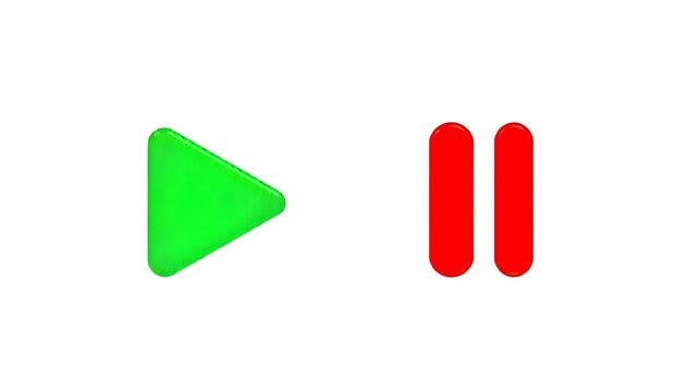video and music green play and red pause button isolated on a white background