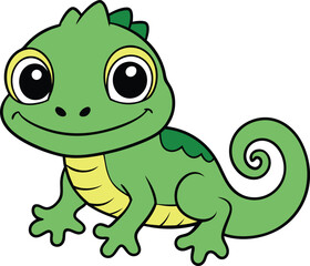 Fototapeta premium Green Cute Chameleon Illustration