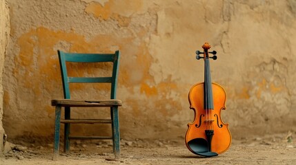 Vintage Guitar and Rustic Chair in Sepia Tones.