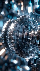 Fototapeta premium 3D render of complex mechanical gear with a tech backdrop