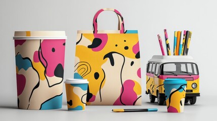 Modern creative branding identity set with abstract design laying on a plain background